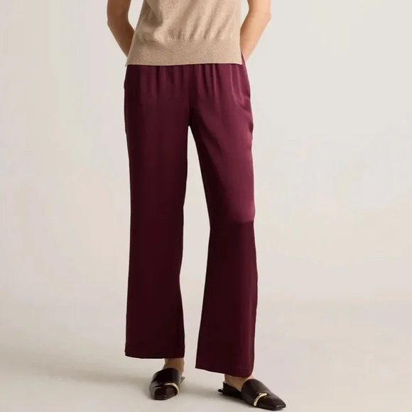 Quince Women 100% Washable Silk Drawstring Wide Leg Pants Wine Red XL - Picture 1 of 9